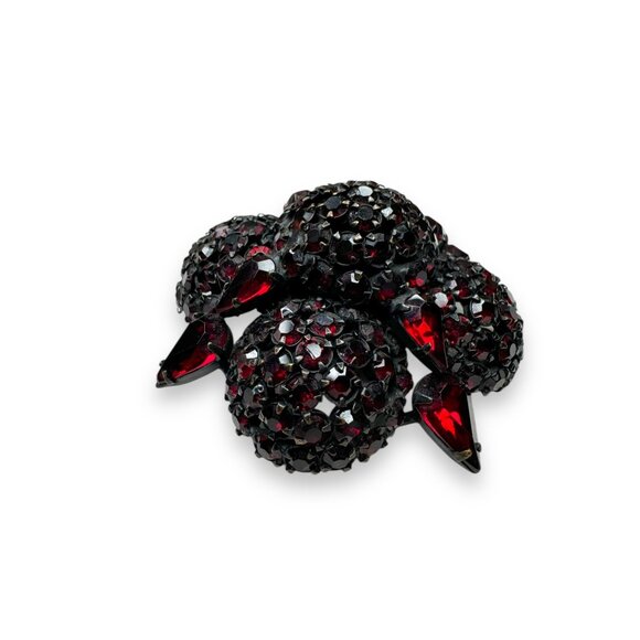 Vintage Warner Red Crystal Flower Brooch Pin Japanned Metal 2.5" Diameter - Picture 13 of 13